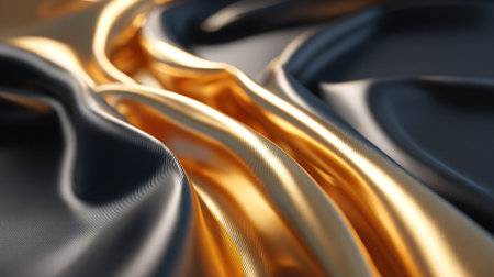 Abstract gold and dark gray satin waves create a luxurious and elegant backdropの素材