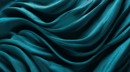 Elegant Teal Fabric Drape: Abstract Textile Background with Luxurious Softnessの素材