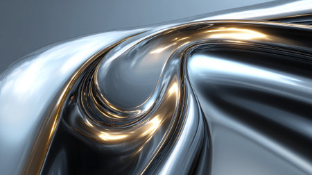Chrome Waves: Abstract Metallic Form with Gleaming Highlights and Reflective Surfaceの素材
