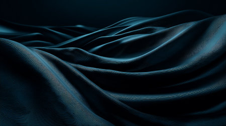 Abstract flowing dark teal fabric waves creating depth and elegant texture.の素材