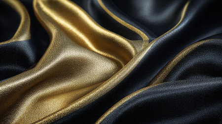 Elegant interplay of gold and black fabric folds creates a luxurious texture.の素材