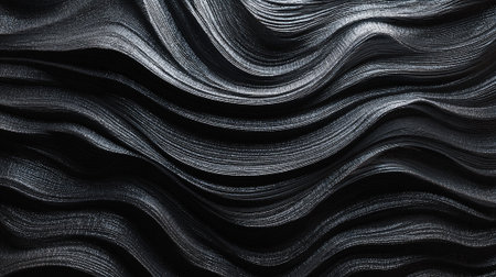 Abstract Metallic Waves: A Serene and Luxurious Black Wavy Texture Backgroundの素材