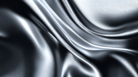 Silver Metallic Fabric Background with Smooth Folds and Soft Highlight Reflectionsの素材