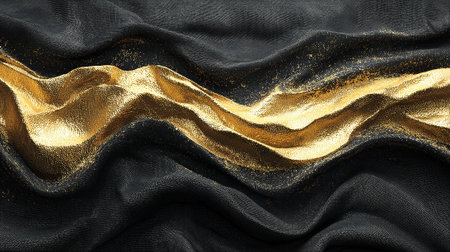 Abstract Gold Vein on Textured Black Background Creates a Luxurious Feelの素材
