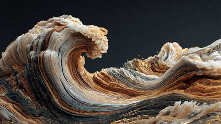 Abstract Wave of Layered Material with Gold Accents on a Dark Backgroundの素材
