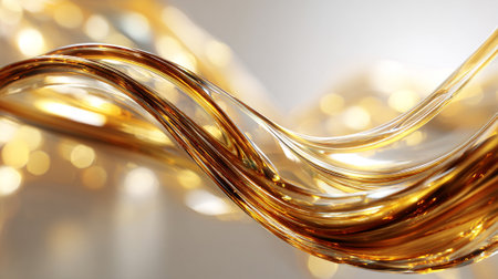 Flowing Golden Lines Against a Defocused Light Background for Creative Conceptsの素材