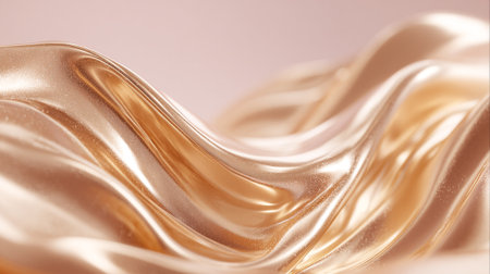 Luxurious Golden Fabric Wave Shimmers Against a Soft Rose Backgroundの素材
