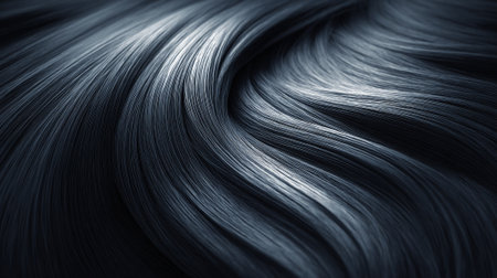 Luxurious dark gray hair strands create a captivating and flowing abstract designの素材