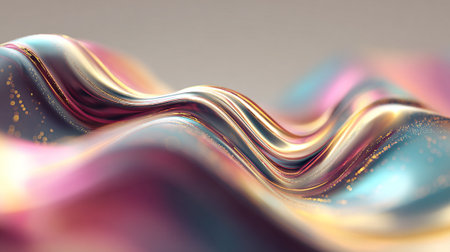 Abstract iridescent flowing silk waves, soft colors and gold glitter details create dreamy eleganceの素材