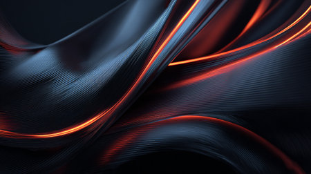 Striking Abstract: Intertwined Dark Textured Surfaces with Radiant Orange Accentsの素材