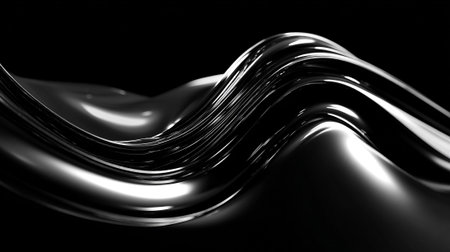 Fluid Chrome Waves Flowing Across a Dark Plane with Gleaming Reflectionsの素材