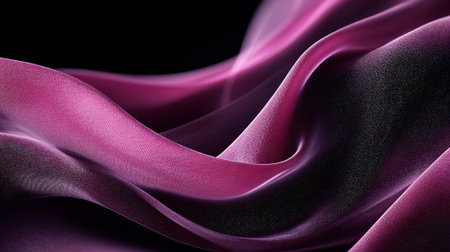Elegant flowing magenta fabric, a luxurious texture against a deep black backgroundの素材