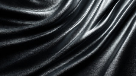 Luxurious Black Fabric Waves in Soft Folds with Subtle Shimmerの素材