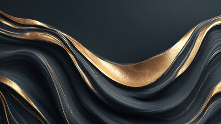 Elegant Dark Background with Flowing Golden Lines for Sophisticated Designsの素材