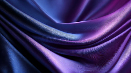 Luxurious iridescent draped fabric with purple, blue, and pink flowing silkの素材