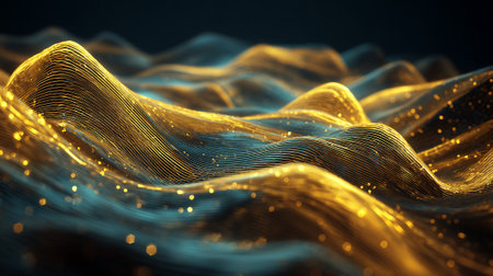Golden Waves Abstract Background with Dotted Lights for a Luminous Designの素材