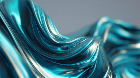 Shimmering Turquoise Waves: A Liquid Metallic Texture Background with Elegant Foldsの素材
