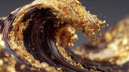 Dazzling Golden Wave: Abstract Artistic Rendition of Fluidity and Metallic Shimmerの素材