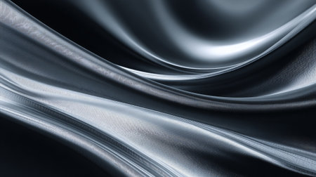 Sleek Silver Abstract: Elegant Waves and Metallic Reflections in a Liquid Formの素材