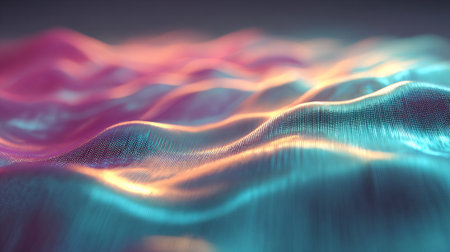 Abstract Landscape of Wavy Dotted Surface with Vibrant Pink and Teal Huesの素材