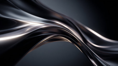 Abstract chrome curves shimmer softly against a dark neutral gray backgroundの素材