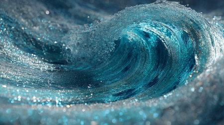 Captivating turquoise wave with sparkling reflections, showcasing ocean energy and dynamic water movementの素材