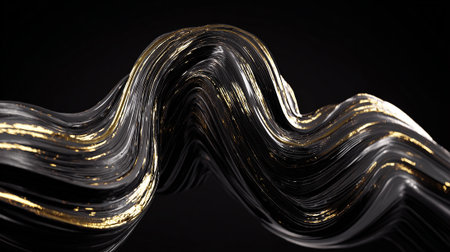 Elegant Abstract Black and Gold Wave Against a Dark Backgroundの素材