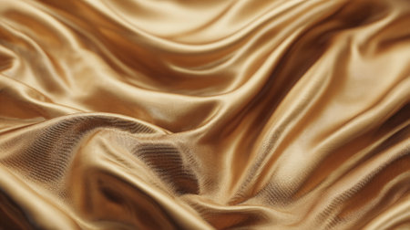 Elegant golden silk fabric flowing with a luxurious, smooth and soft textureの素材