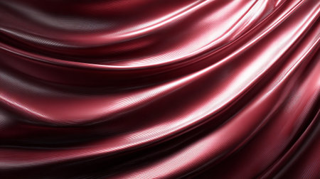Abstract Maroon Metallic Fabric Draping with Light Reflecting Throughout Smooth Curvesの素材