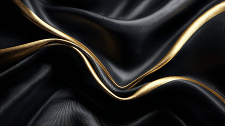 Luxurious Black Fabric Accented with Flowing Gold Detailing for a Stunning Backdropの素材