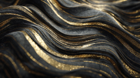Elegant Black and Gold Waves: Luxurious Abstract Background with Glittering Highlightsの素材
