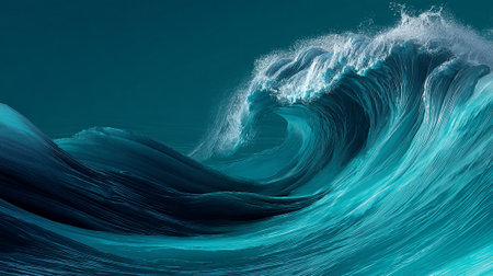 Majestic turquoise wave cresting and curling in a deep teal blue oceanの素材