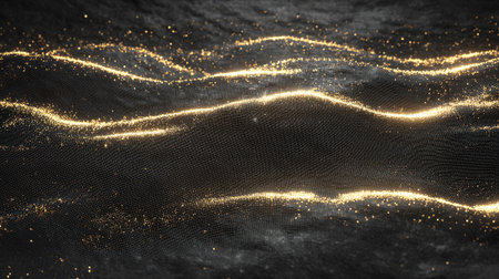 Abstract Golden Light Trails Flowing Over Dark Background Texture Creates Visual Dramaの素材