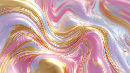 Elegant Abstract Liquid Marble Texture with Swirling Pink, Blue, and Gold Colorsの素材