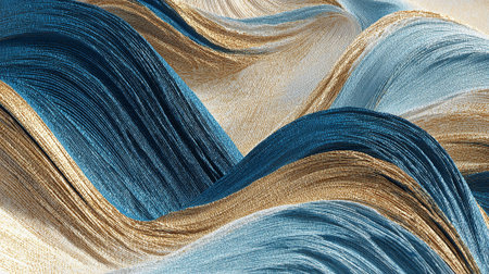 Elegant Abstract Background with Wavy Blue and Gold Textural Elementsの素材