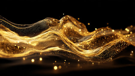 Abstract Golden Flow: A Luxurious and Elegant Design on Dark Backgroundの素材