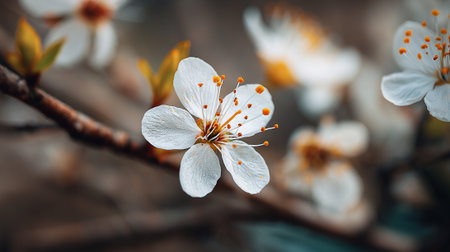 Delicate White Blossom with Yellow Stamens in a Natural Settingの素材