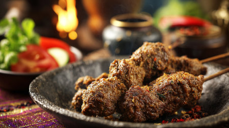 Exquisite Grilled Kebab Skewers: A Culinary Delight and Flavorful Asian Inspired Dishの素材