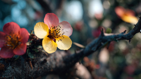 Delicate Quince Blossoms in Soft Light, Artistic Nature Photographyの素材