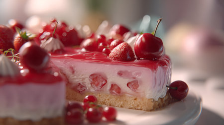 Fresh berry summer cake, refreshing dessert with strawberries and cherries.の素材