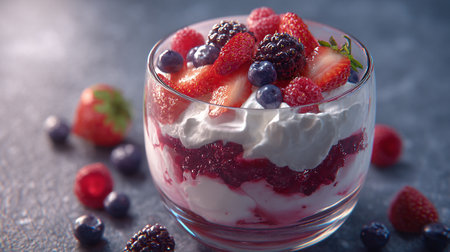 Delicious Berry Parfait in a Glass with Whipped Cream Delightの素材