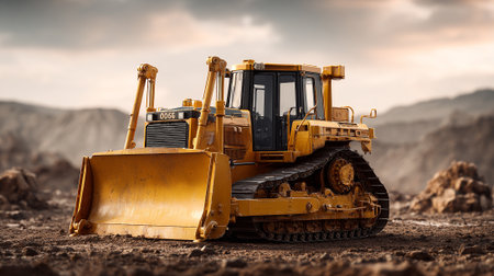 Yellow Bulldozer Excavator Construction Equipment Working on Construction Siteの素材