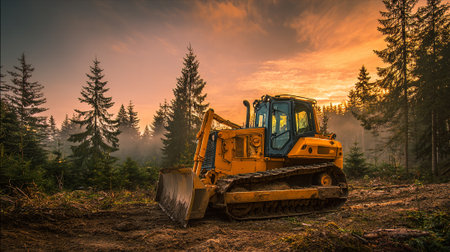 Powerful Bulldozer in the Forest Clearing Ready for Land Development Projectの素材