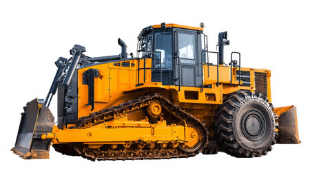 Heavy Duty Yellow Bulldozer Isolated on White, Powerful Construction Equipmentの素材