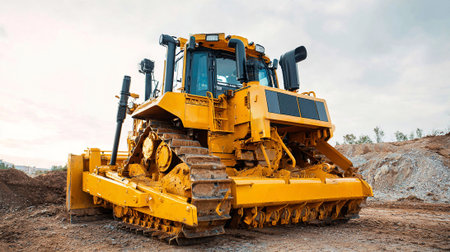 Heavy Duty Yellow Bulldozer Poised for Action on a Construction Site.の素材