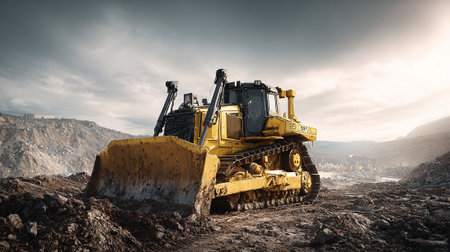 Heavy Duty Bulldozer in a Quarry Environment Ready for Actionの素材