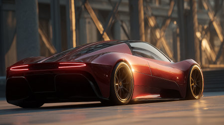 Sleek Red  Automobile With Sharp Lines and Modern Design Aestheticの素材