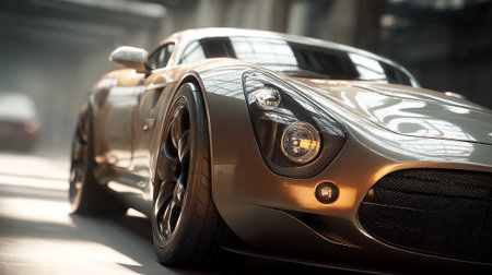 Sleek Bronze  Car: Angular Front View in Understated Lightingの素材