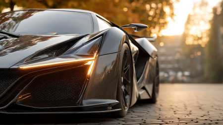 Sleek Futuristic  Automobile with Dynamic Headlights and Refined Aestheticの素材