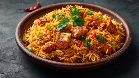 Delicious Chicken Biryani in a Rustic Bowl, Ready to Eat and Serveの素材